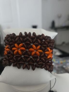 Paparazzi Orange And Brown Wood Stretch Bracelet NWT